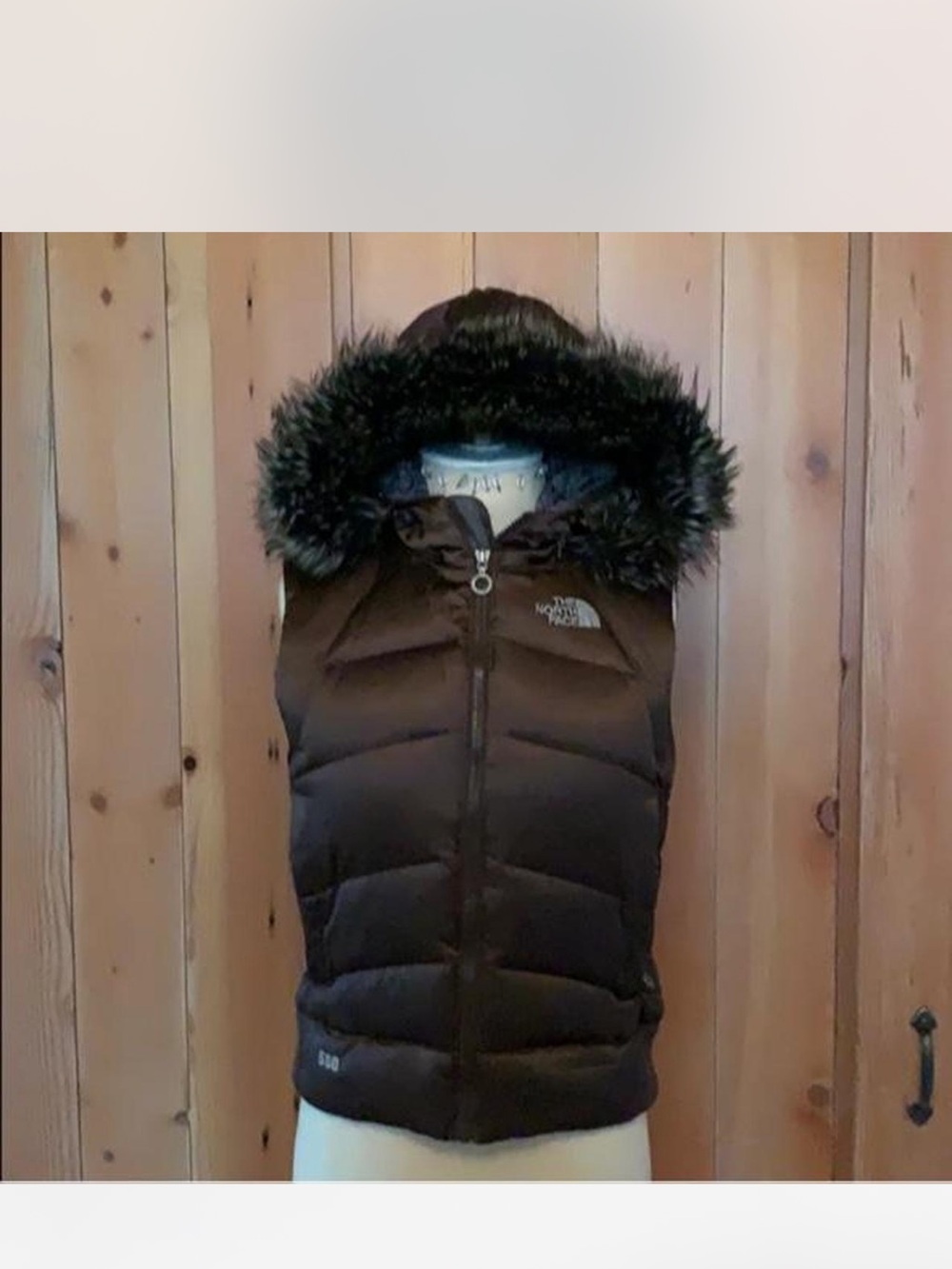 The North Face Dark Brown Quilted Puffer Vest with Faux Fur Trim